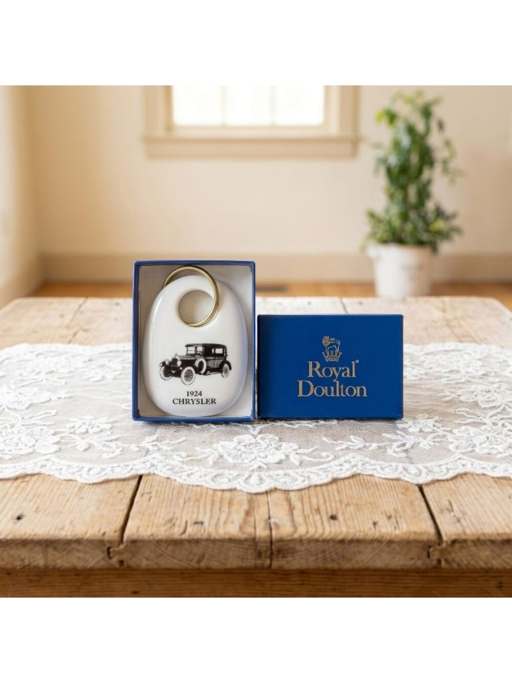 Royal Doulton 1924 Chrysler Canada Porcelain Keychain Boxed 80s Vintage 2.5"